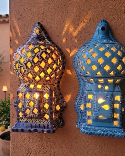 Hand-Painted Multicolored Ceramic Wall Lantern Sconce